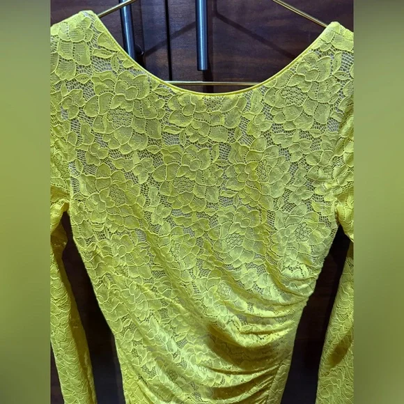 Dress the Populatjon Yellow Lace Long-Sleeve Bodycon Dress size small - Picture 9 of 11